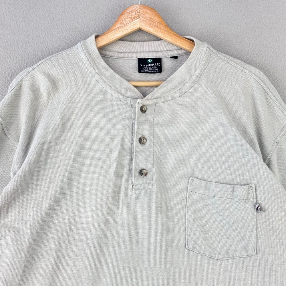 Tyndale Flame Resistant Henley Shirt Mens XL Gray Workwear Long Sleeve Pocket FR